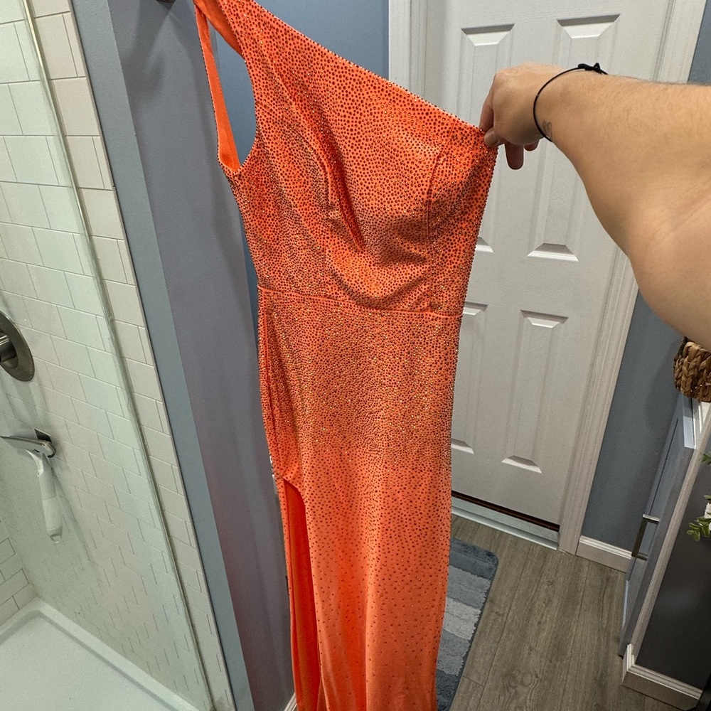 Elegant One-Shoulder Orange Dress